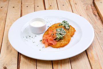 potato pancakes with salmon