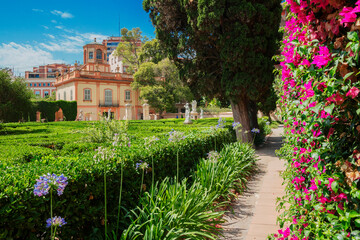 Valencia, Spain-07/20/2019:Monforte Garden - Jardines de Monforte. A neoclassic design full of statues, pools, fountains, walkways and rest areas.	Editorial use only.