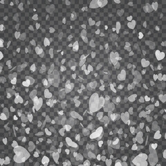 Hearts confetti bokeh lights isolated on transparent background