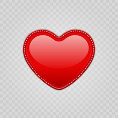 Red shiny heart shape isolated on transparent background for valentines day design