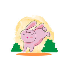 Obraz na płótnie Canvas Cute doodle bunny hopping design isolated on white background