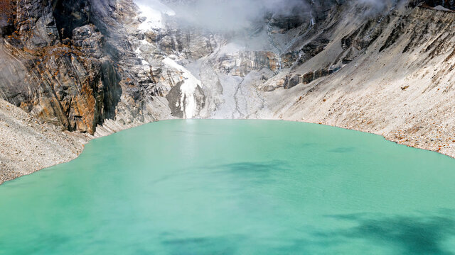 View at the Sabai Tsho Lake and Sabai Glacier in Nepal near Thangnag