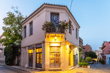 Old street view in Plaka District of Athens