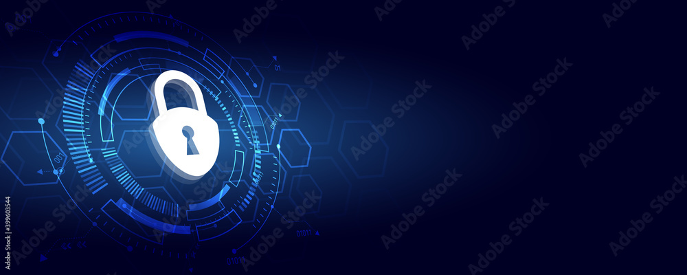 Poster protection from virus attack. global antivirus secure system. abstract blue background with various 