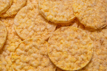 Rice wafers background, top view.