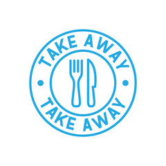 Take away badge. Vector linear illustration. Fast food icon.