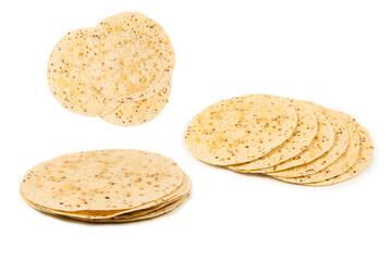 Pitta bread with seeds isolated on white