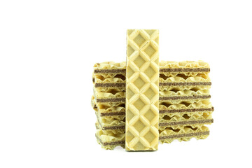 Delicious waffles on a stone board on a white background