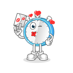 alarm clock hold love letter illustration. character vector