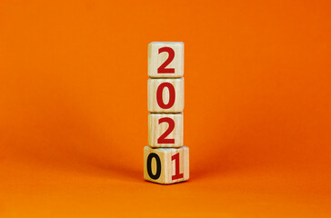 2021 new year symbol. Turned the cube and changed the year '2020' to '2021'. Beautiful orange...