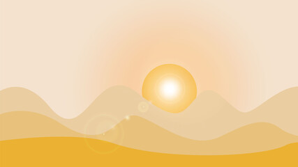 Obraz premium Beautiful desert natural landscape in yellow colors with views of the sand dunes and mountains and the horizon at dawn