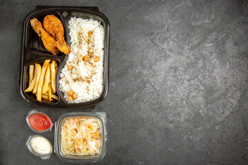 Horizontal view of favourite meal set for dinner or lunch with chicken
