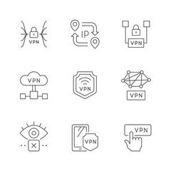 Set line outline icons of VPN