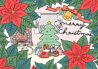 クリスマスイメージ　ポインセチアフレーム