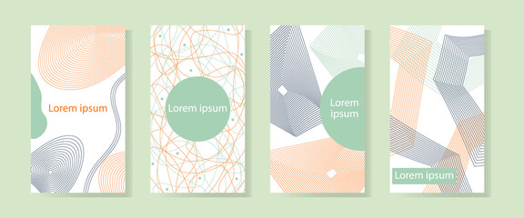 Set of four delicate backgrounds with geometric ornaments. Modern graphic patterns. Model for use in design. Business cards, posters, invitation, bigboard, packaging, label, cover