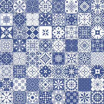 Set of tiles background in portuguese style. Mosaic pattern for ceramic in dutch, portuguese, spanish, italian style.