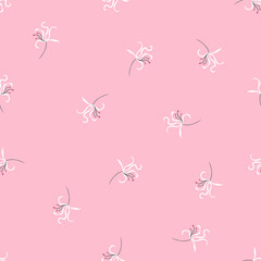 Fototapeta na wymiar Subtle vector floral seamless pattern. Abstract background with small white flowers scattered on pink backdrop. Liberty style wallpapers. Simple minimal ditsy texture. Repeat design for wallpapers