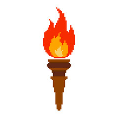 Pixel torch icon. Pixel art 8 bit 