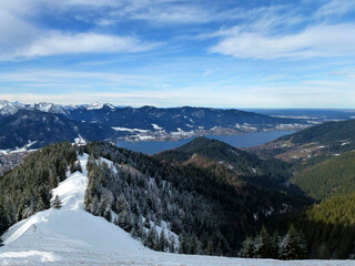 Winter hiking tour to Baumgartenschneid mountain, Tegensee in Bavaria, Germany