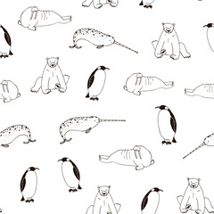 Arctic ocean north animals vector seamless pattern