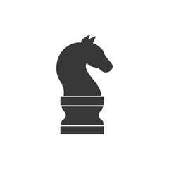 Chess piece knight icon isolated on white background. Black chess horse flat style