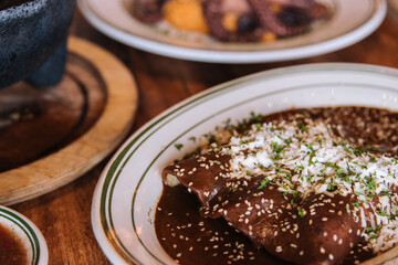 Enchiladas close up Mexican food background