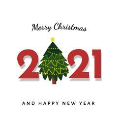 2021 New Year. Year of the Cow. Christmas tree. Happy New Year. New 2021