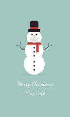 Christmas card with snowman wearing face mask