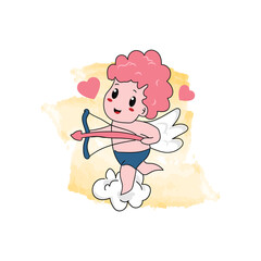 Illustration cute cartoon cupid with arrow of love design