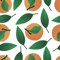 Seamless pattern of oranges or tangerines with leaves. Pattern for wrapping gifts, postcards.