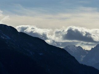 Fototapeta na wymiar Winter hiking tour to Hoher Kranzberg mountain, Karwendel, Bavaria, Germany