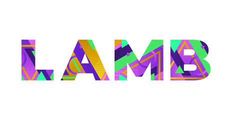 Lamb Concept Retro Colorful Word Art Illustration