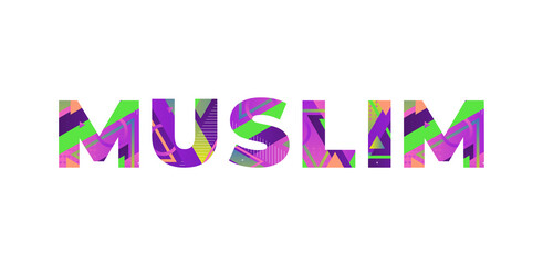 Muslim Concept Retro Colorful Word Art Illustration