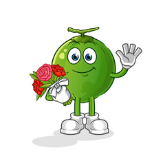 coconut with bouquet mascot. cartoon vector
