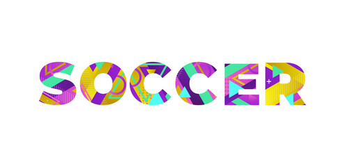Soccer Concept Retro Colorful Word Art Illustration