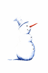 snowman painted in watercolor on a white background