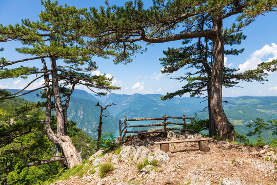 Banjska stena viewpoint in Tara National Park, Serbia. Beautiful landscape of the Drina river canyon and Perucac Lake.