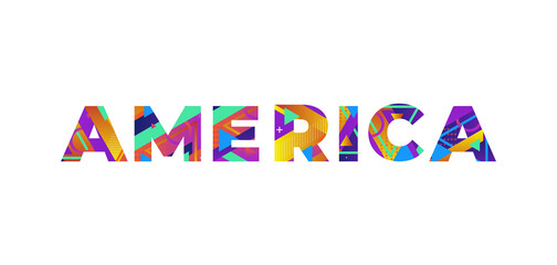 America Concept Retro Colorful Word Art Illustration