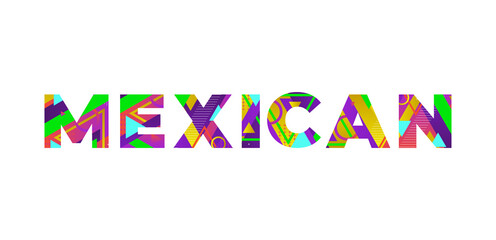 Mexican Concept Retro Colorful Word Art Illustration