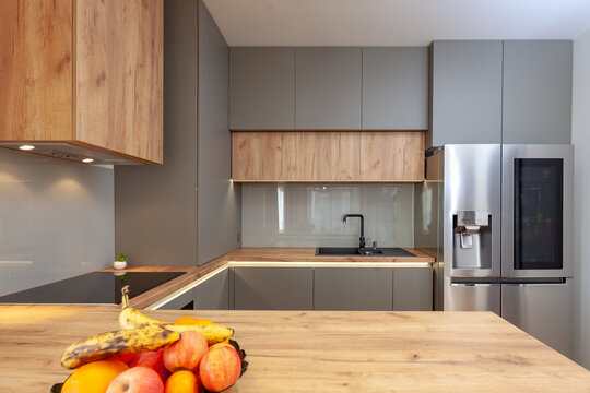 Beautiful Grey Modern Kitchen in a Luxury Apartment