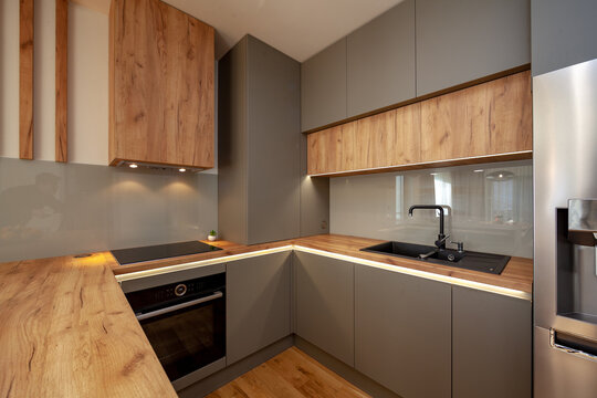 Beautiful Grey Modern Kitchen in a Luxury Apartment