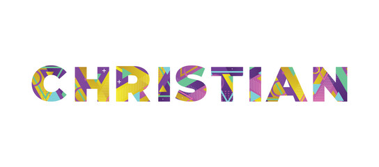 Christian Concept Retro Colorful Word Art Illustration