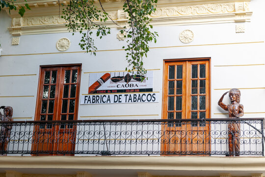 Santo Domingo, Dominican Republic, 25th December 2017. Editorial stock picture of the facade of the Caoba tobacco factory