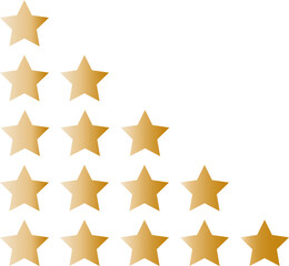 Vector graphic design of five stars raiting review for customer feedback. Gold metallic gradient. Banner, background, online shopping, hotel