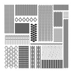 Set of knitting patterns,isolated on white background.Black and white geometric texture with mesh, fishnet, weave, knitting, grid, lattice, fabric. Simple abstract monochrome background.