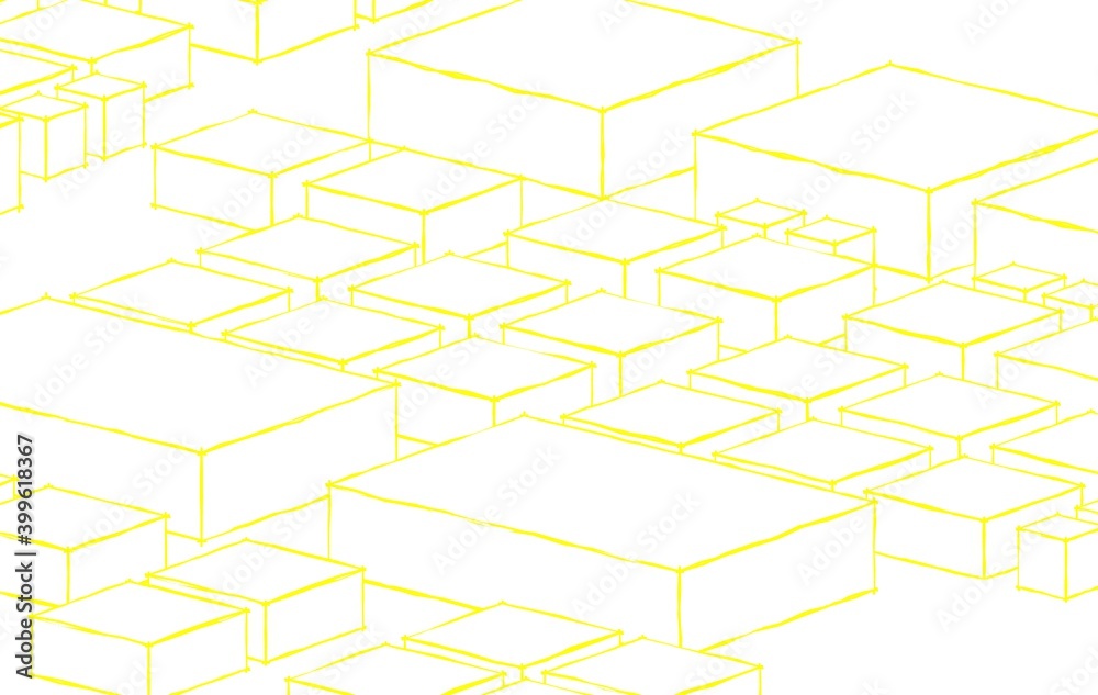 Poster abstract 3d illustration texture background with yellow color outlined white rectangular blocks in d
