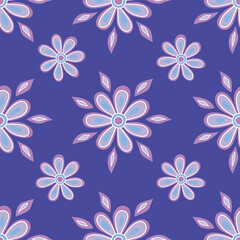 Fototapeta na wymiar Seamless pattern pink flower on purple background
