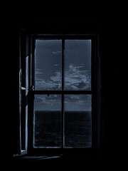 Sea View Out an Old Irish Window in the Moonlight