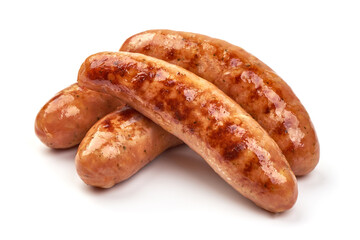 Grilled bavarian sausages, isolated on white background