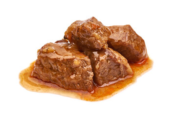 Beef stew, traditional homemade goulash, Hungarian bograch, isolated on white background